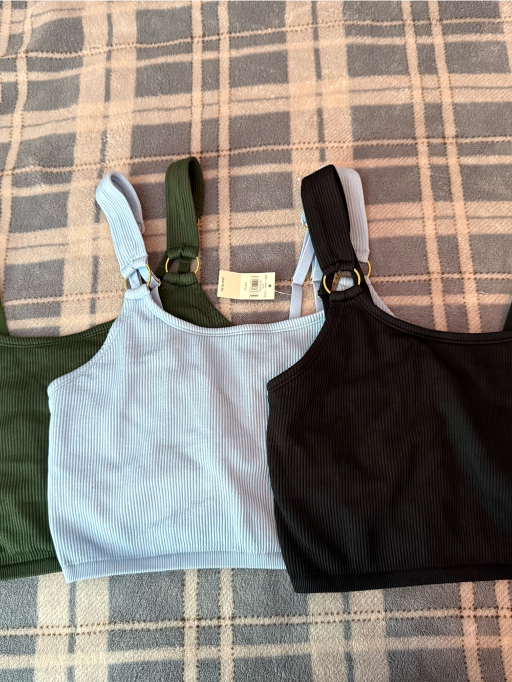 3 NWT American Eagle Outfitters Ribbed Crop Top Tanks - Light Blue, Green, Black